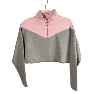 Wednesday’s Girl Pink and Gray Cropped Zip-Up Sweatshirt Size S Y2K Athleisure